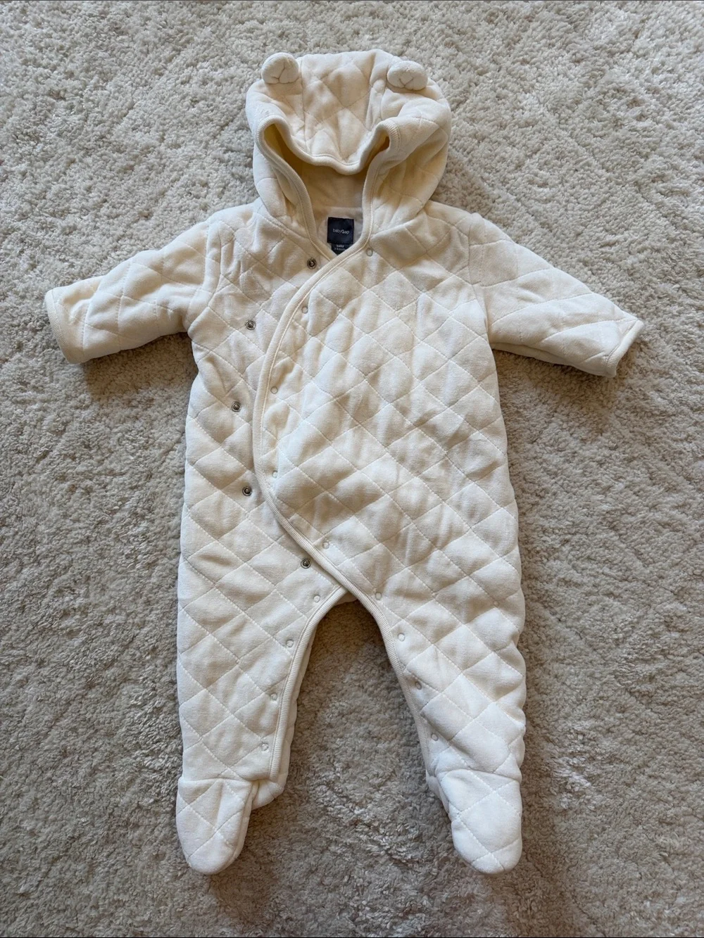 GAP Quilted Cream Hooded Baby One-Piece Footie 0-3 months